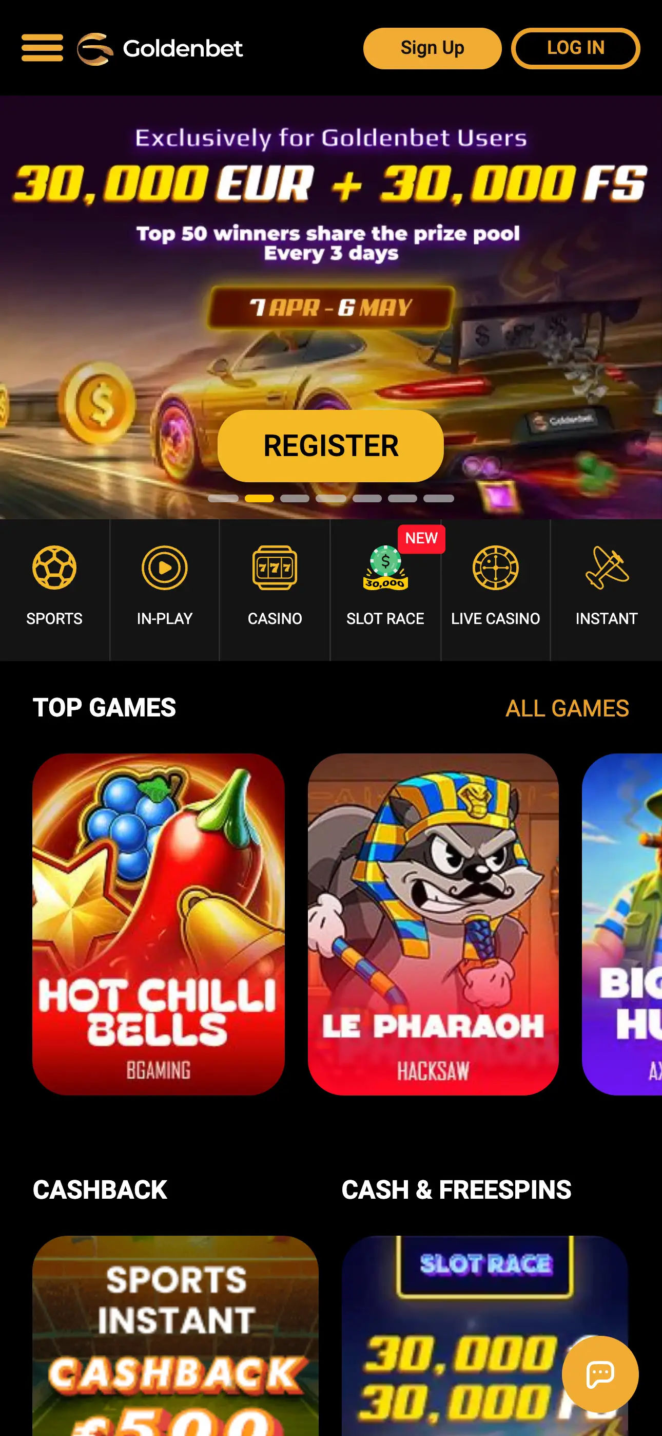 Goldenbet mobile app-style casino lobby