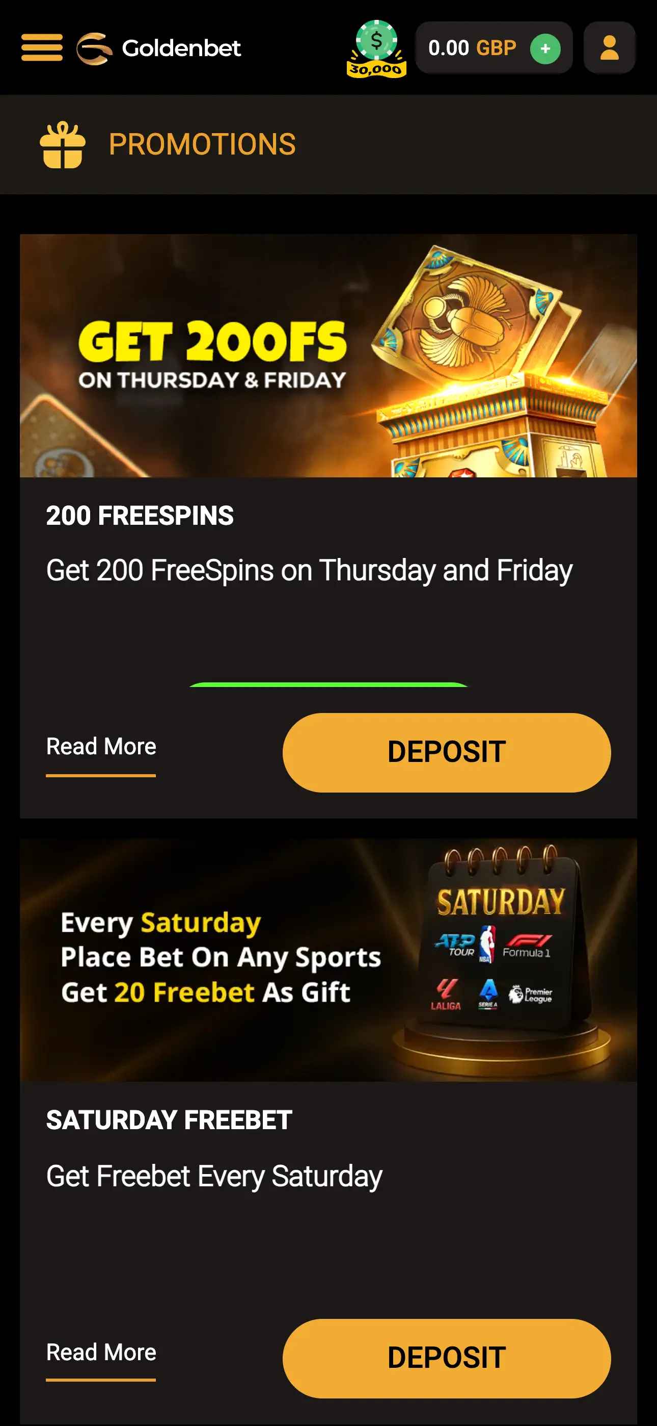 Goldenbet mobile bonus page