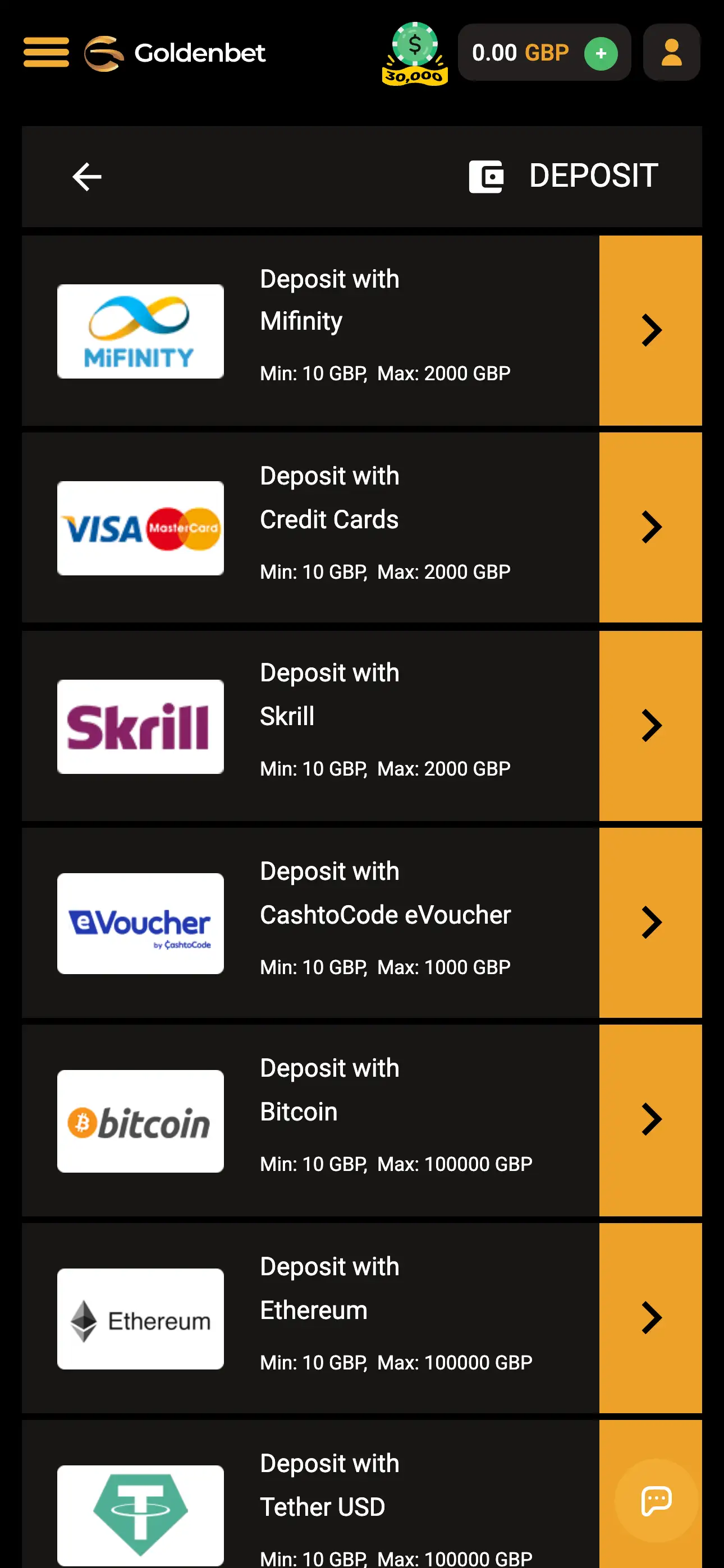 Goldenbet mobile deposits cashier