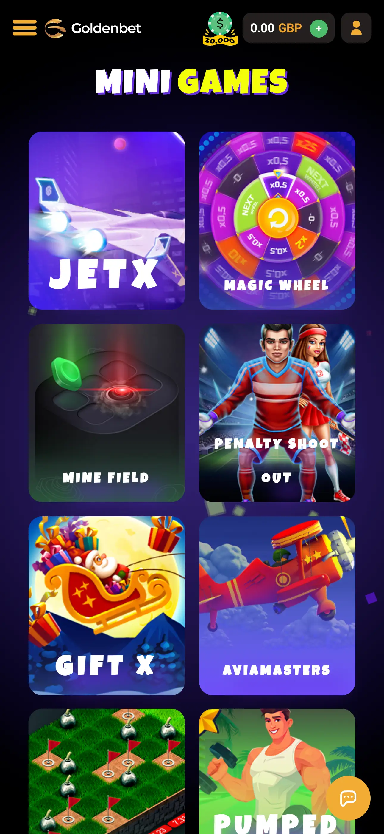 Goldenbet mobile minigames lobby