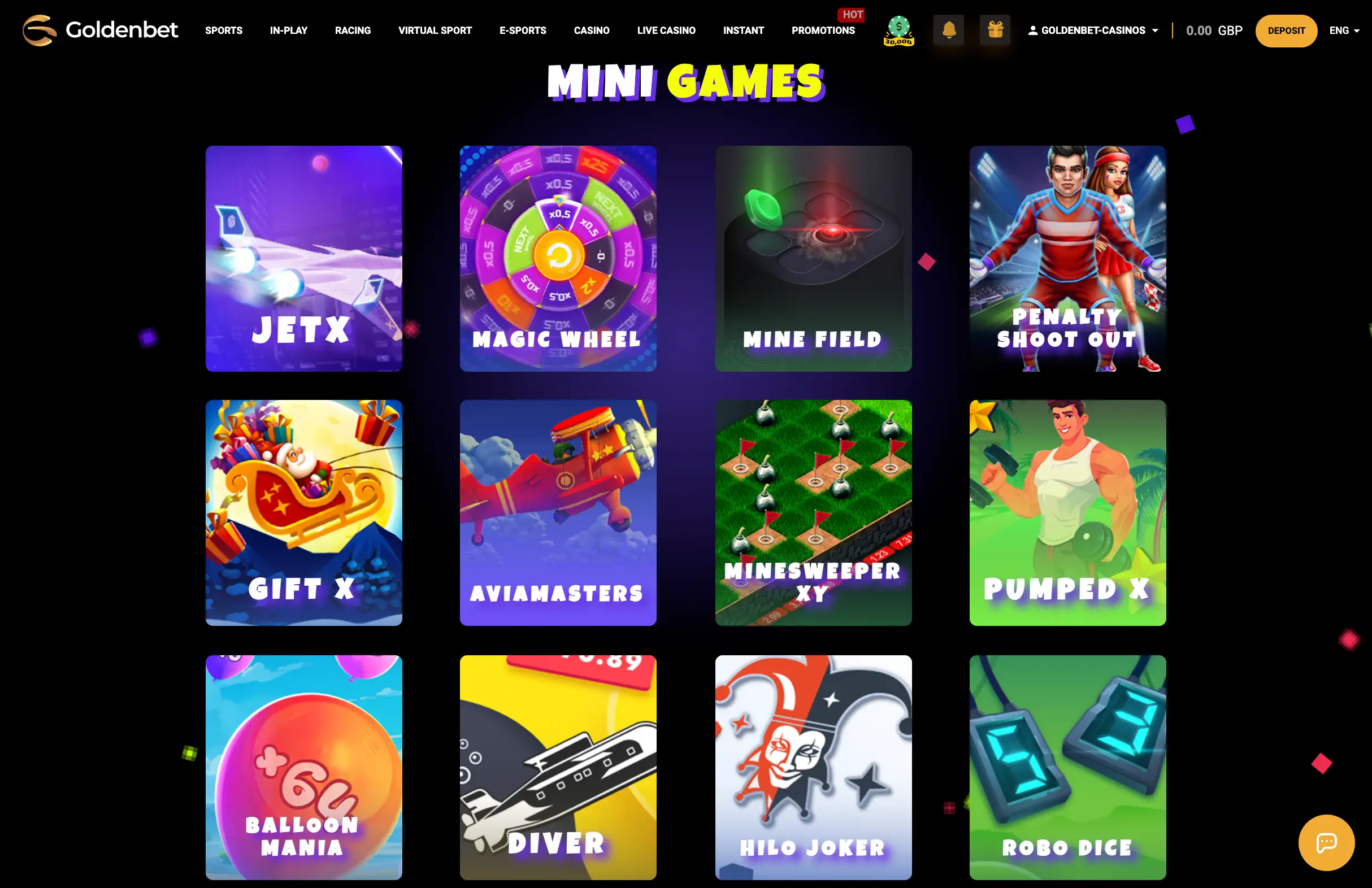 Goldenbet desktop minigames lobby