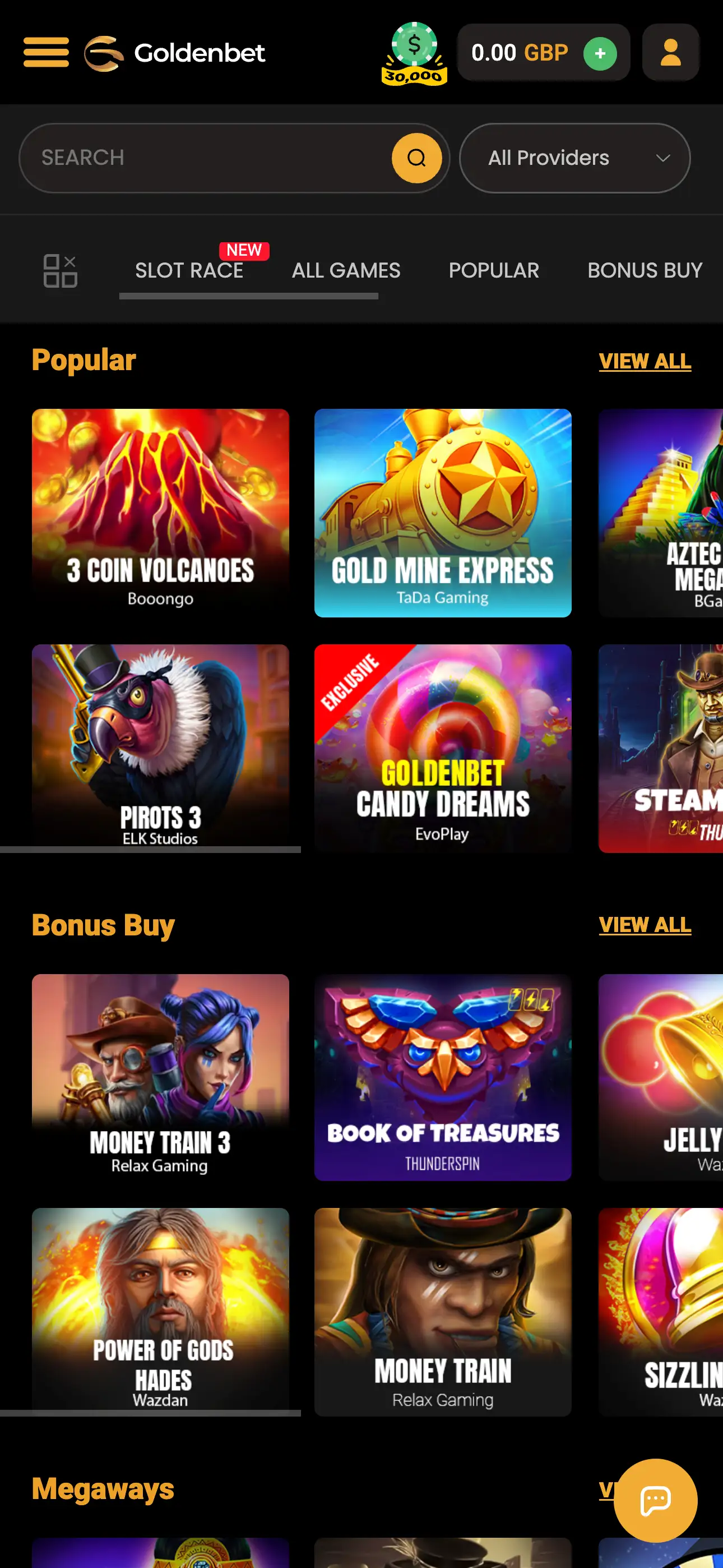 Goldenbet mobile slots lobby