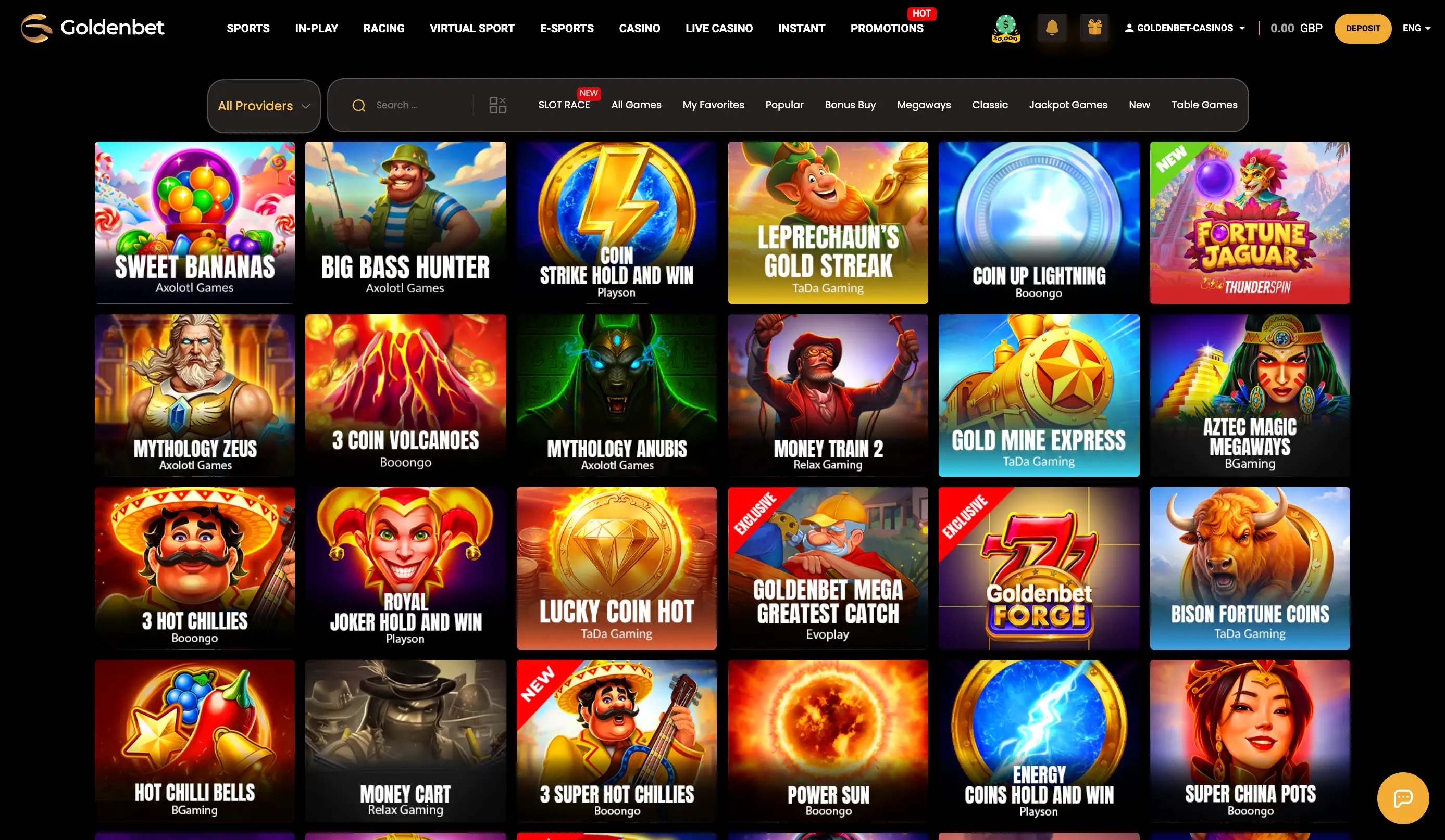 Goldenbet desktop slots lobby